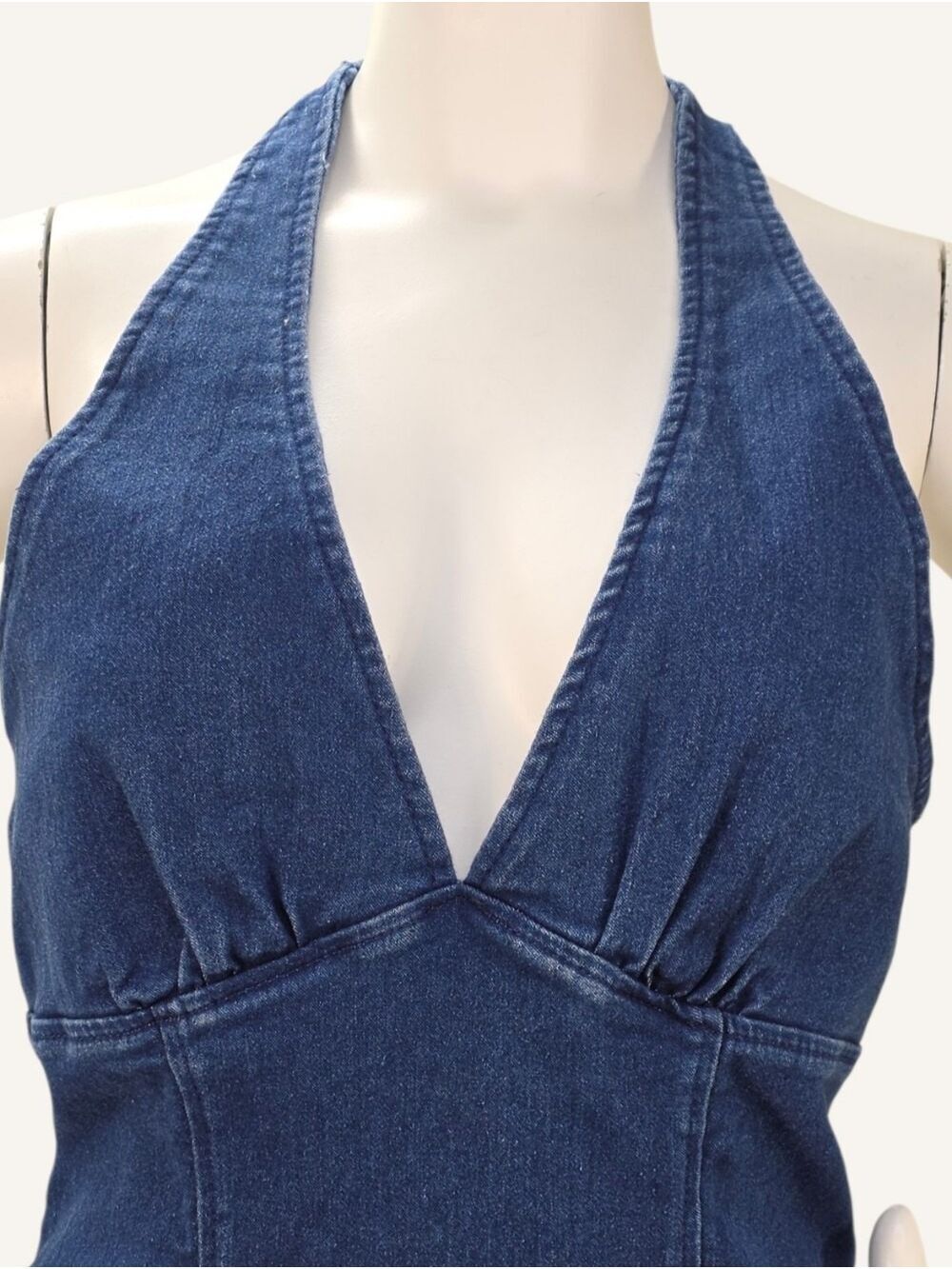 Denim Halter Ruffle Mini Dress Small Dark Wash Story On Coastal Cowgirl NWT - Picture 4 of 10